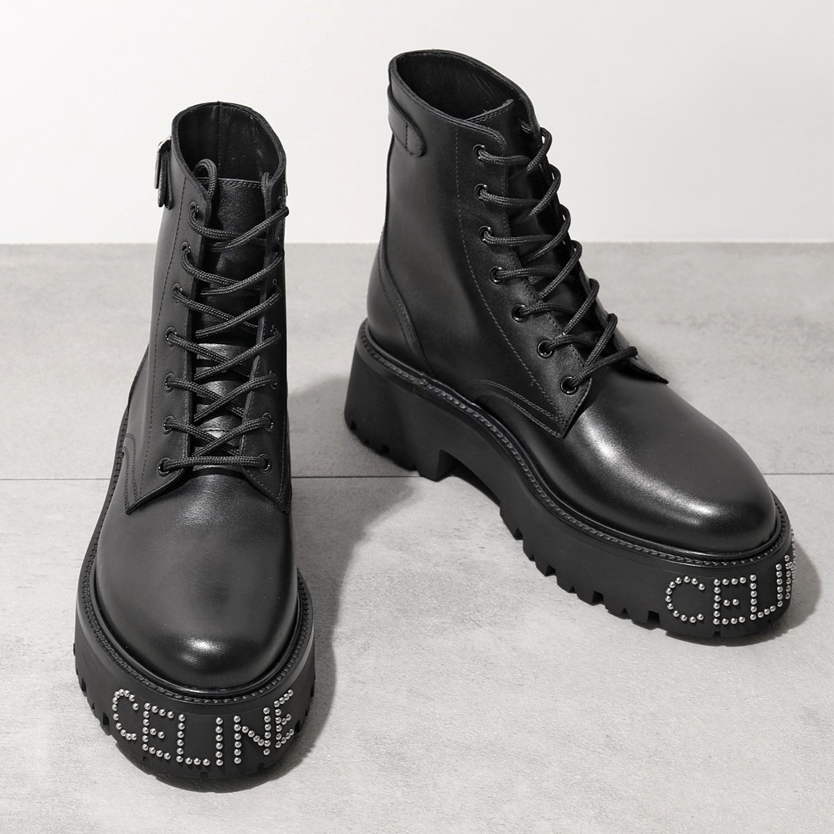 CELINE セリーヌ レースアップブーツ BULKY バルキー 345983579C.38NO メンズ レザー スタッズ付き ロゴ シューズ 靴 BLACK｜s-musee｜02