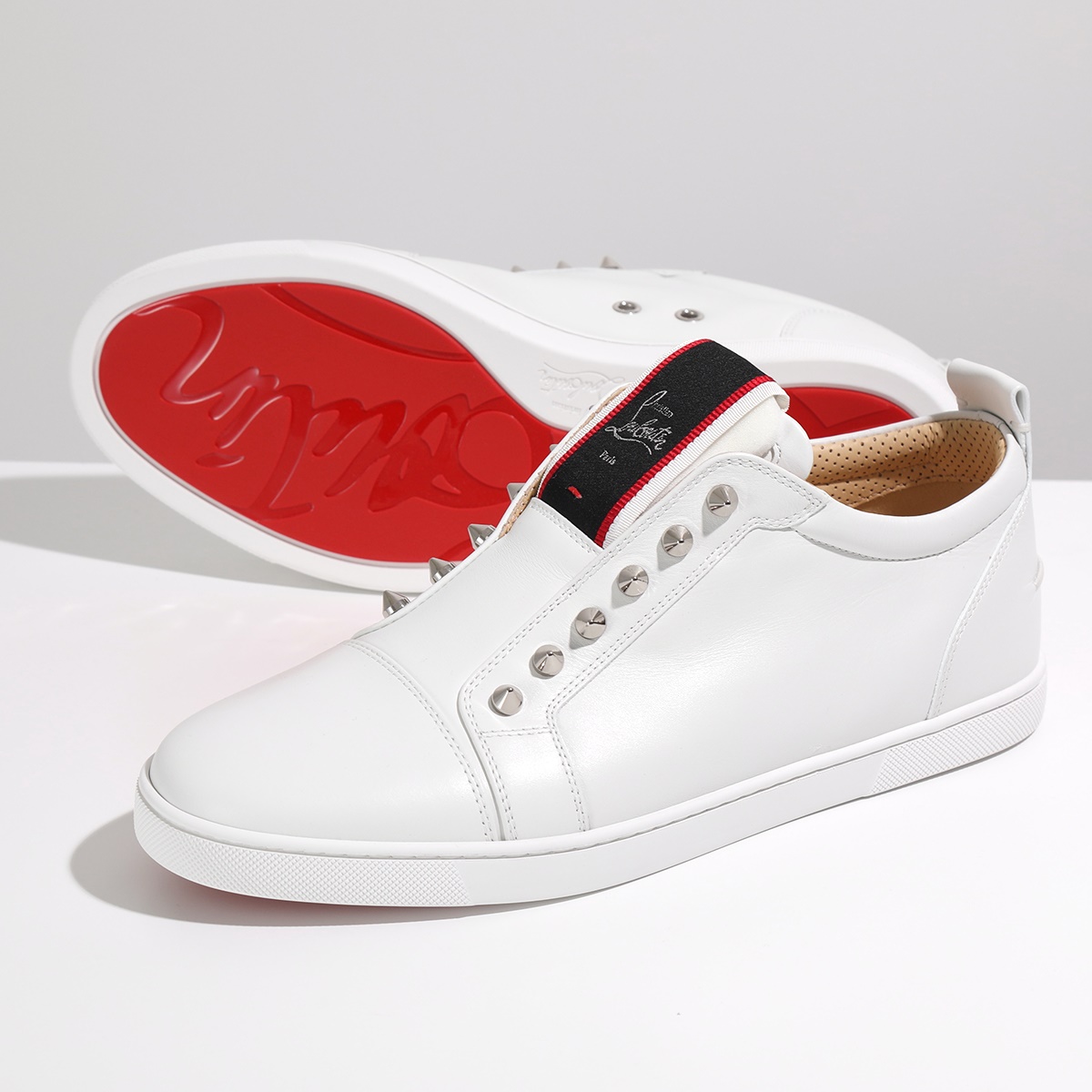 Christian Louboutin クリスチャンルブタン スニーカー F.A.V Fique A Vontade 3200465 メンズ レザー  スタッズ装飾 スリッポンロゴ 靴 カラー2色