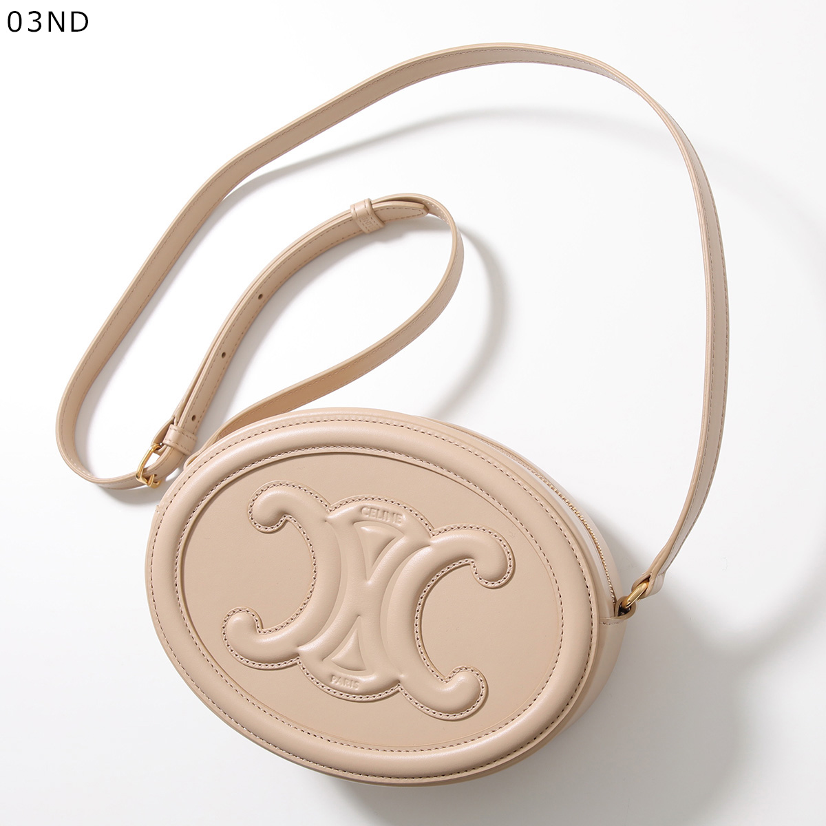 超美品 CELINE セリーヌ ショルダーバッグ キュイル トリオンフ オーバルバッグ 198603DXC 04LU/TAN ブラウン系 スムースカーフ レディース クロスボディバッグ【本物保証】 CELINE - 超美品 CELINE セリーヌ ショルダーバッグ キュイル