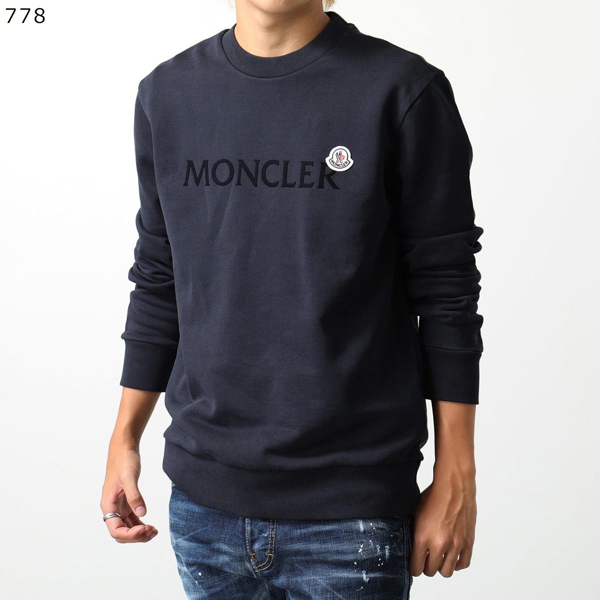 MONCLER モンクレール スウェットシャツ 8G00039 809KR メンズ クルーネック トレーナー フロッキープリント ロゴ アイコンパッチ  カラー2色