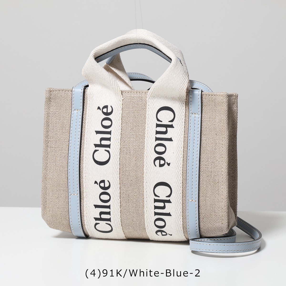 Chloe クロエ ショルダーバッグ WOODY MINI ウッディ ミニ CHC22AP237I26 レディース リネン キャンバス×レザー トート  ハンドバッグ ロゴ 鞄 カラー8色