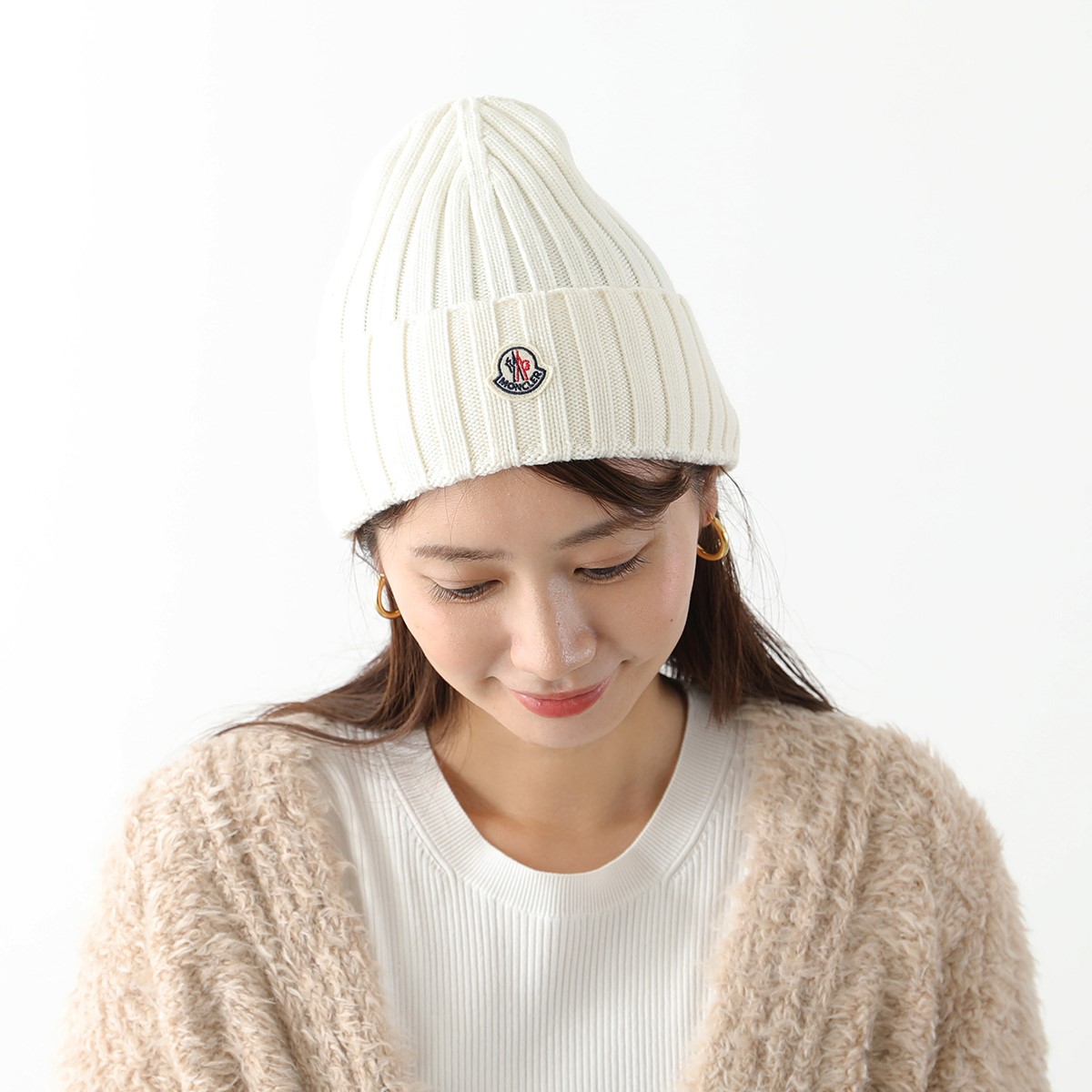 MONCLER モンクレール ニット帽 BERRETTO TRICOT 3B00037 A9327 レディース アイコンパッチ リブ ウール  ニットキャップ ビーニー 帽子 カラー6色