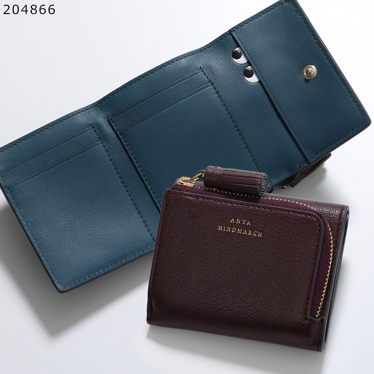 未使用　アニヤハインドマーチ　eyes 三つ折り財布　ブラック　レザー ANYA HINDMARCH（アニヤ・ハインドマーチ） 財布 三つ折り財布 PEEPING