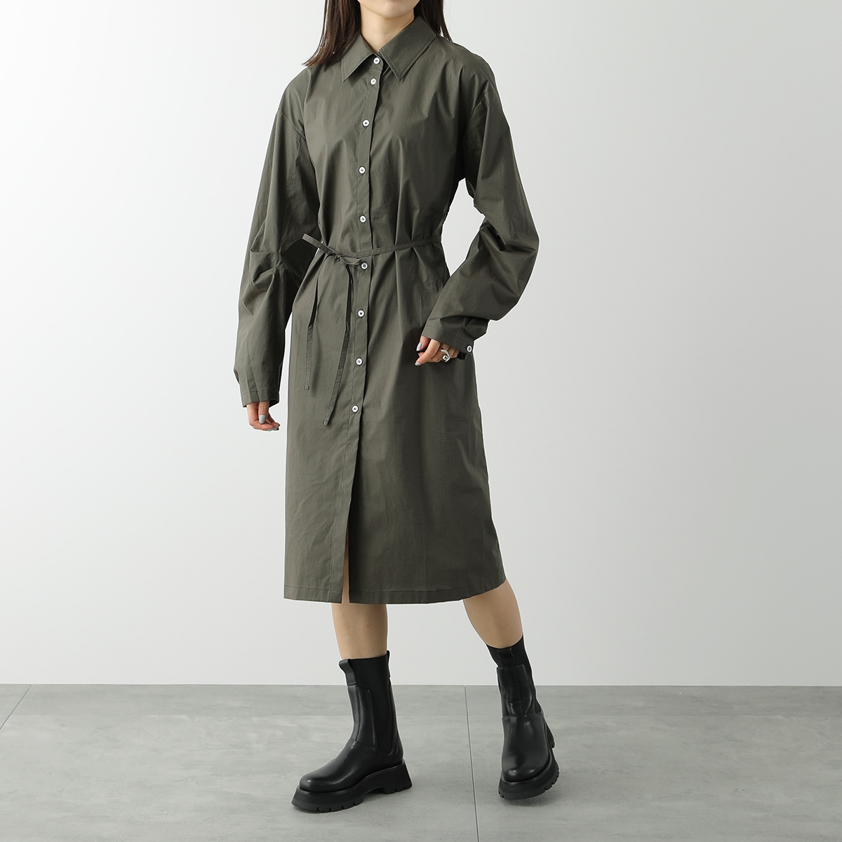 Acne Studios アクネストゥディオズ シャツドレス A20443 FN-WN-DRES000788 レディース 長袖 ワンピース  カットバック Mud-Grey