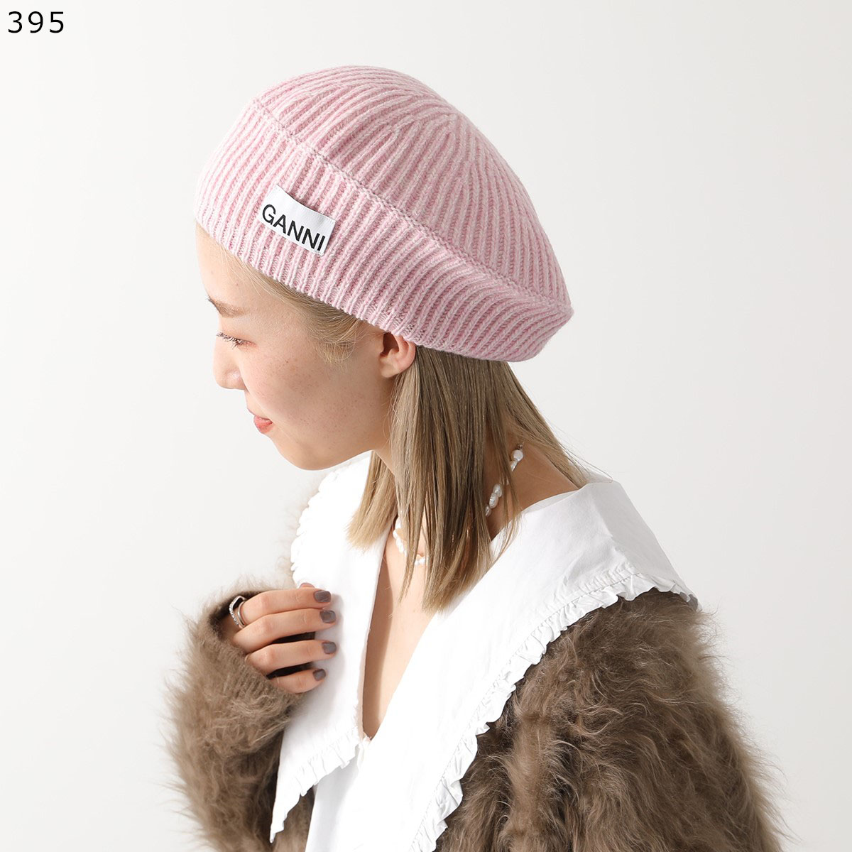 GANNI ガニー ベレー帽 Structured Rib Beret A4430 A6055 A6236 5789 レディース ニット リブ ロゴ  ウールブレンド ニットキャップ 帽子 カラー7色