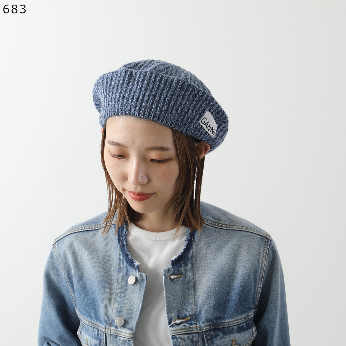 GANNI ガニー ベレー帽 Structured Rib Beret A4430 A6055 A6236 5789 レディース ニット リブ ロゴ  ウールブレンド ニットキャップ 帽子 カラー7色