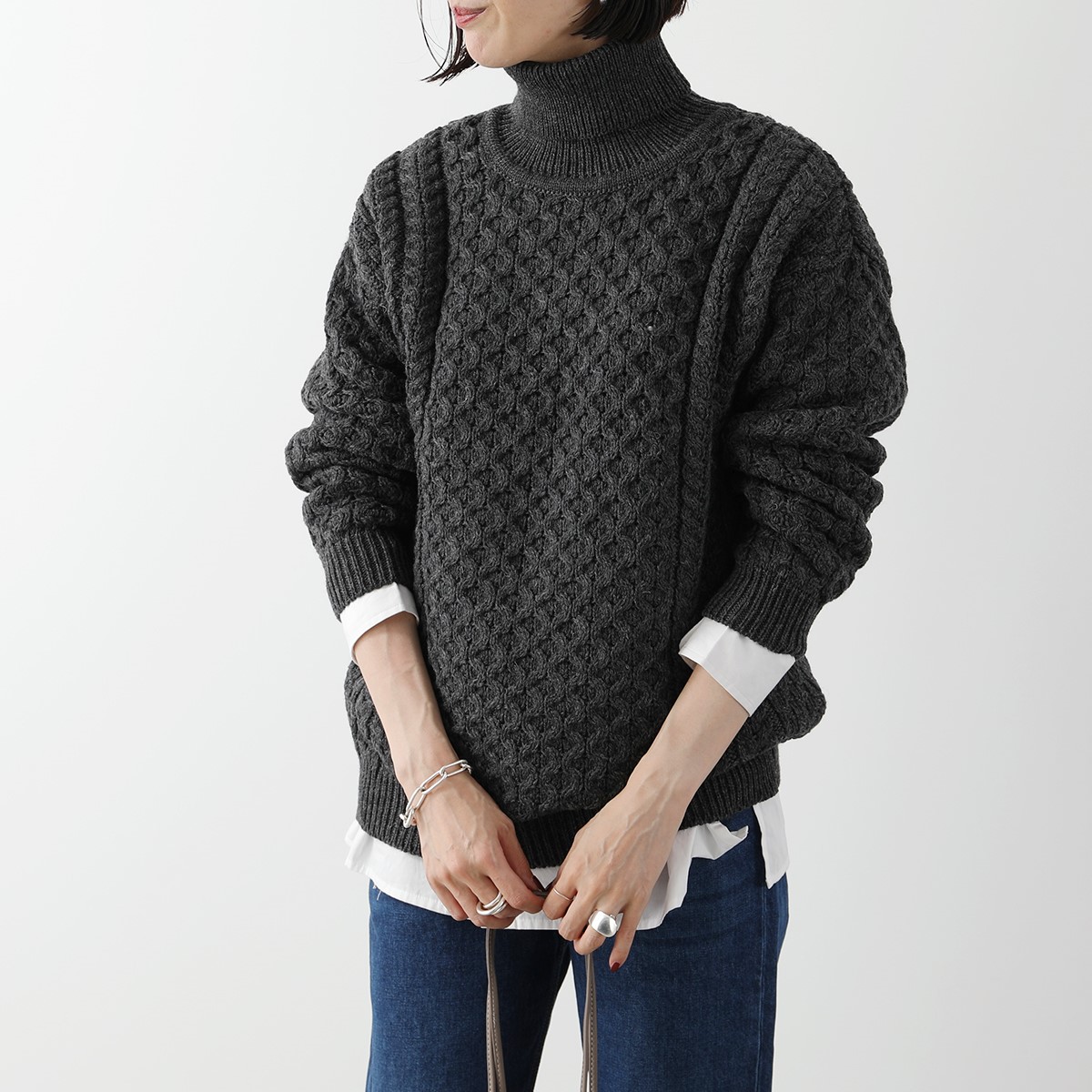 Drawer ウールカシミヤ アラン編み タートルネックニット セーター Drawer（ドゥロワー）の「Drawer ウールカシミヤアラン編みクルー