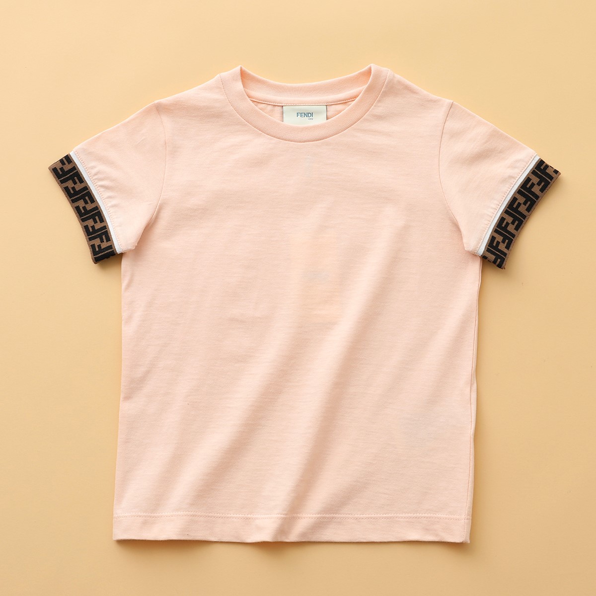 FENDI KIDS フェンディ キッズ Tシャツ JUI018 7AJ ガールズ クルーネック 半袖 カットソー FFロゴテープ コットン カラー2色