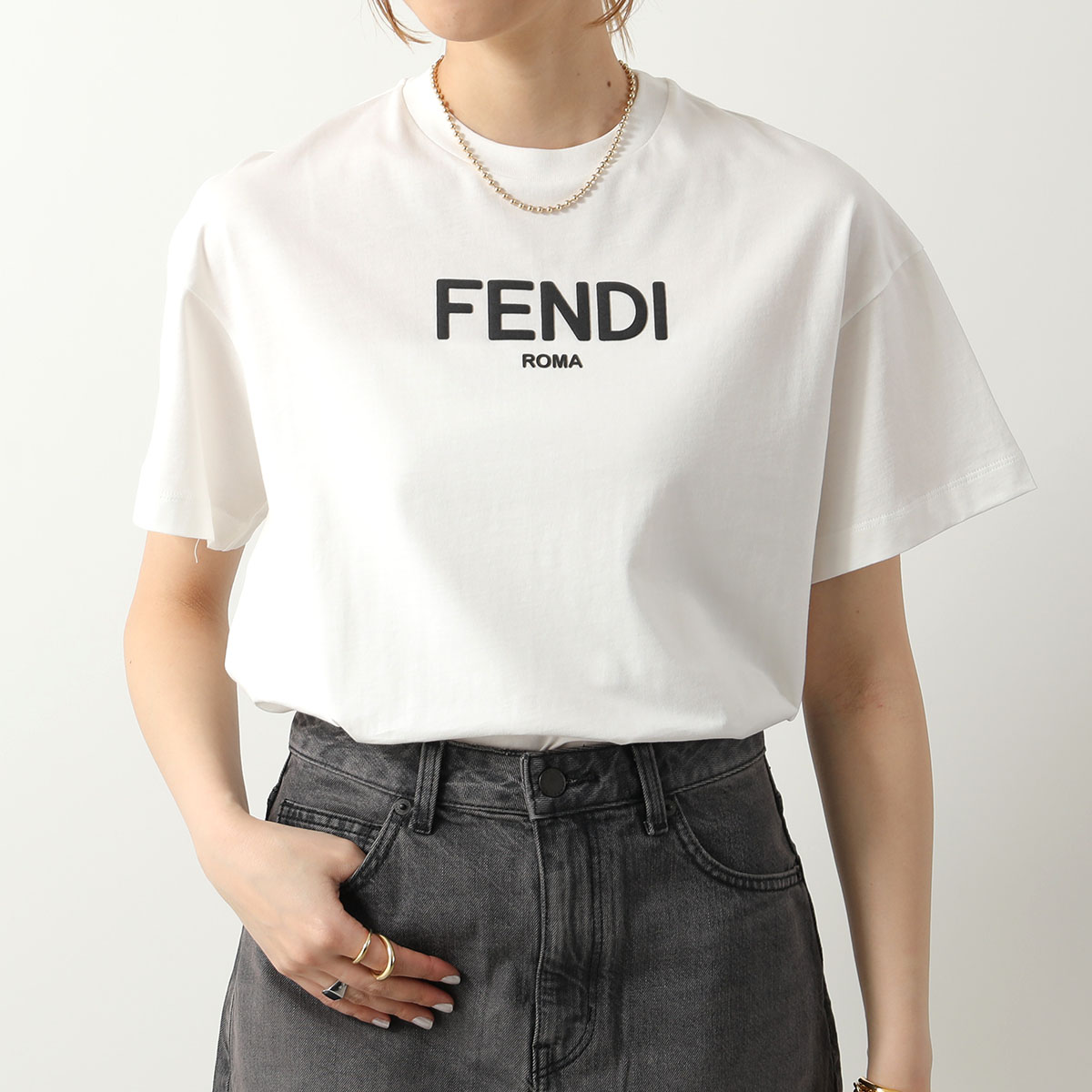 FENDI KIDS フェンディ キッズ Tシャツ JUI137 7AJ レディース クルーネック 半袖 カットソー ラバーロゴ ロゴT コットン  カラー5色