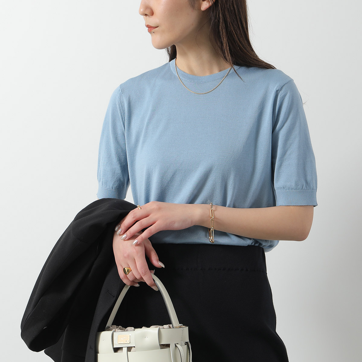 【新品未使用】JOHN SMEDLEY 半袖 クルーネック ニット JOHN SMEDLEY - 《LADIES》 S4727 30G コットン 半袖 ターン