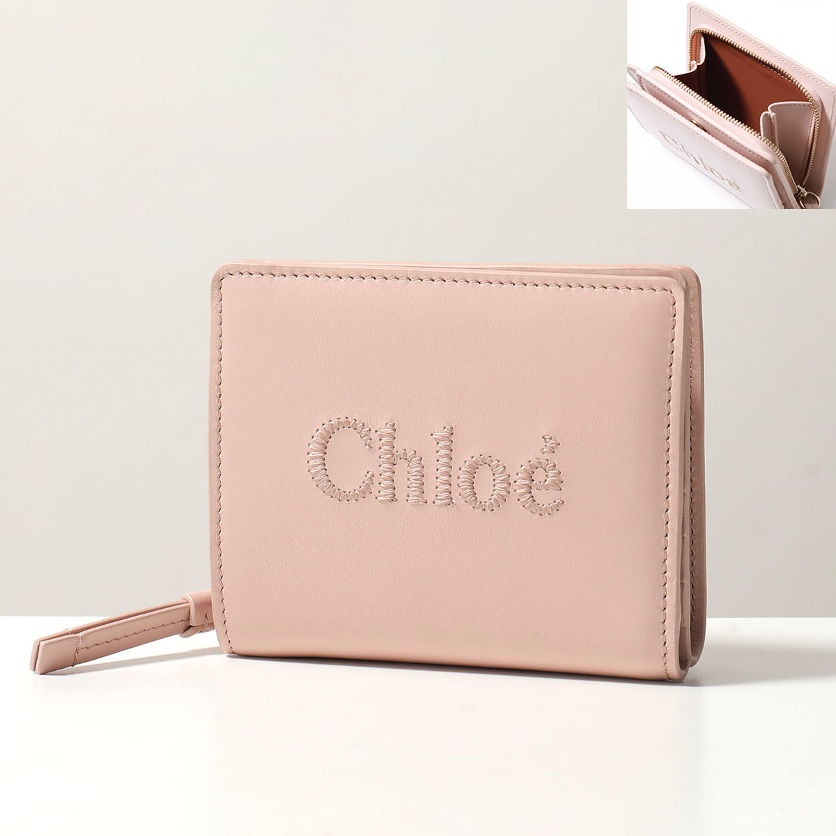 Chloe クロエ 二つ折り財布 SENSE COMPACT WALLET センス CHC23SP867I10 レディース レザー スモール ミニ財布  ロゴ刺繍 カラー5色