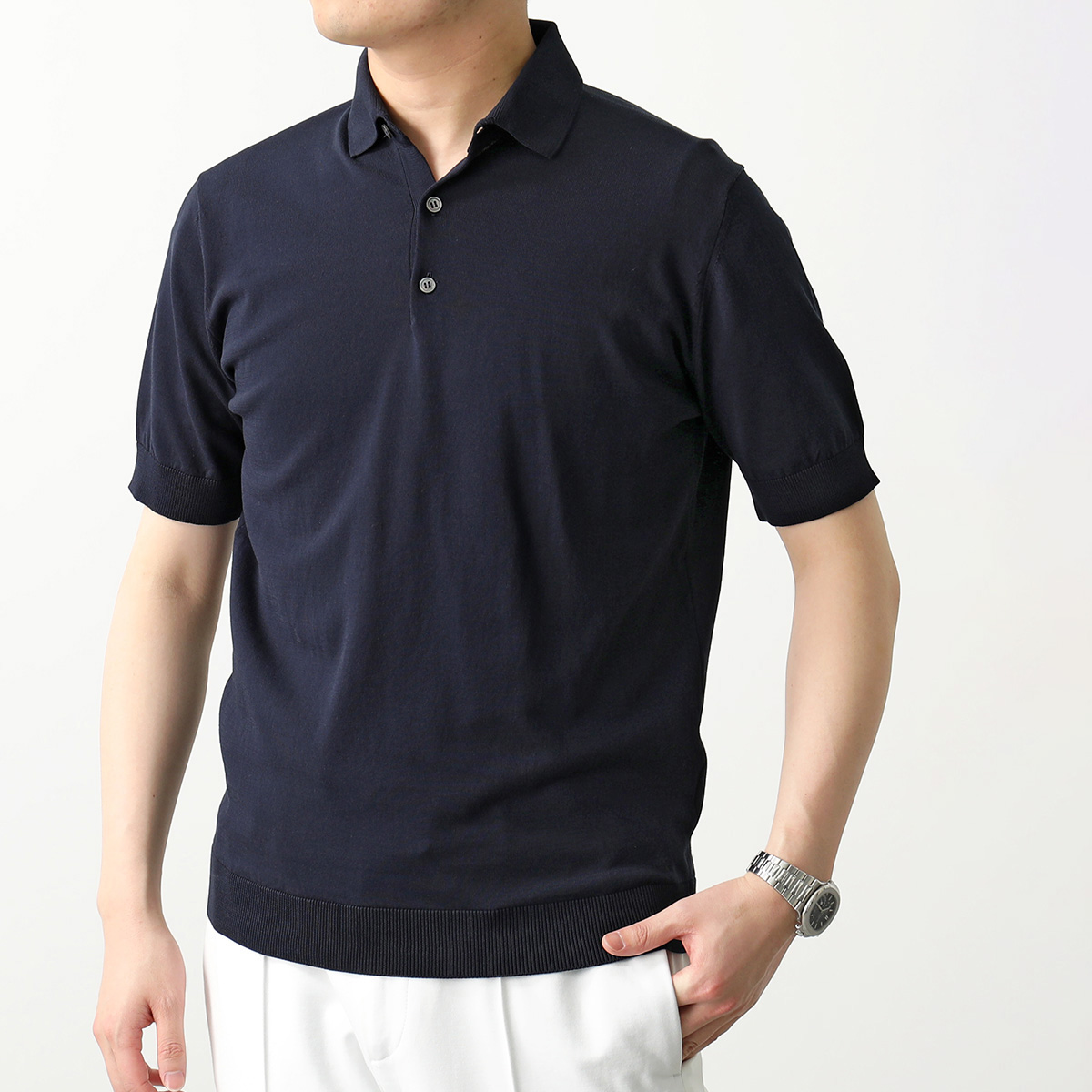 フィリッポデローレンティス／ニットポロシャツ／ネイビー／46 FILIPPO DE LAURENTIIS フィリッポ デ ローレンティス ポロシャツ