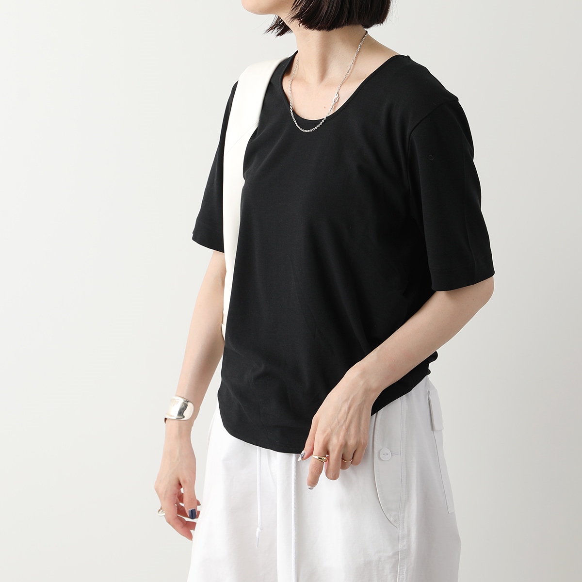 関送込【LEMAIRE】コットンTシャツ クルーネック 半袖 ブラック LEMAIRE Lemaire ルメール 半袖Tシャツ CREPE T-SHIRT クレープ