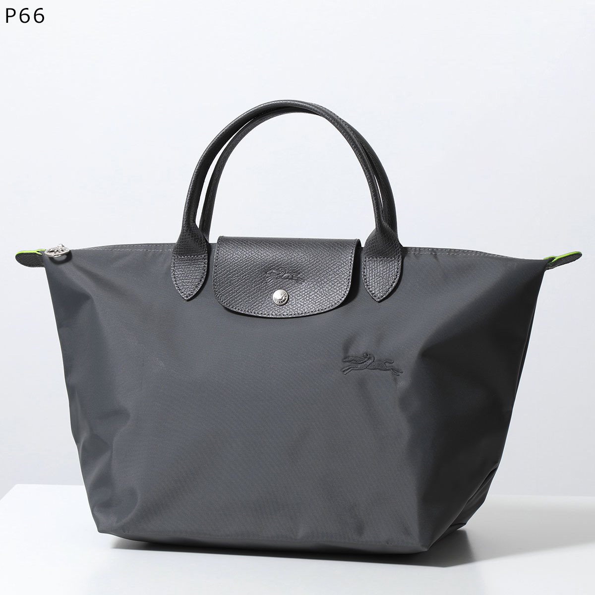 【新品】ロンシャン ル・プリアージュボストン黒、グレー(刺繍) LONGCHAMP（ロンシャン） ハンドバッグ LE PLIAGE GREEN TOP M ル プリ