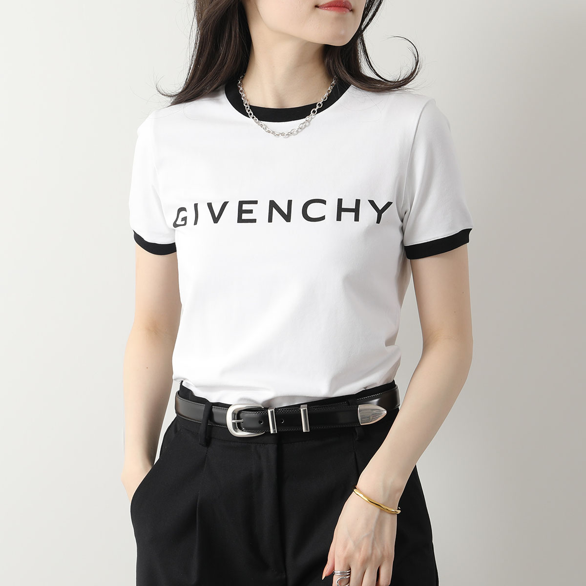 GIVENCHY ジバンシィ 半袖Tシャツ BW70BF3YAC レディース ロゴ ロゴT コットン スリムフィット クルーネック カラー2色｜s-musee｜03