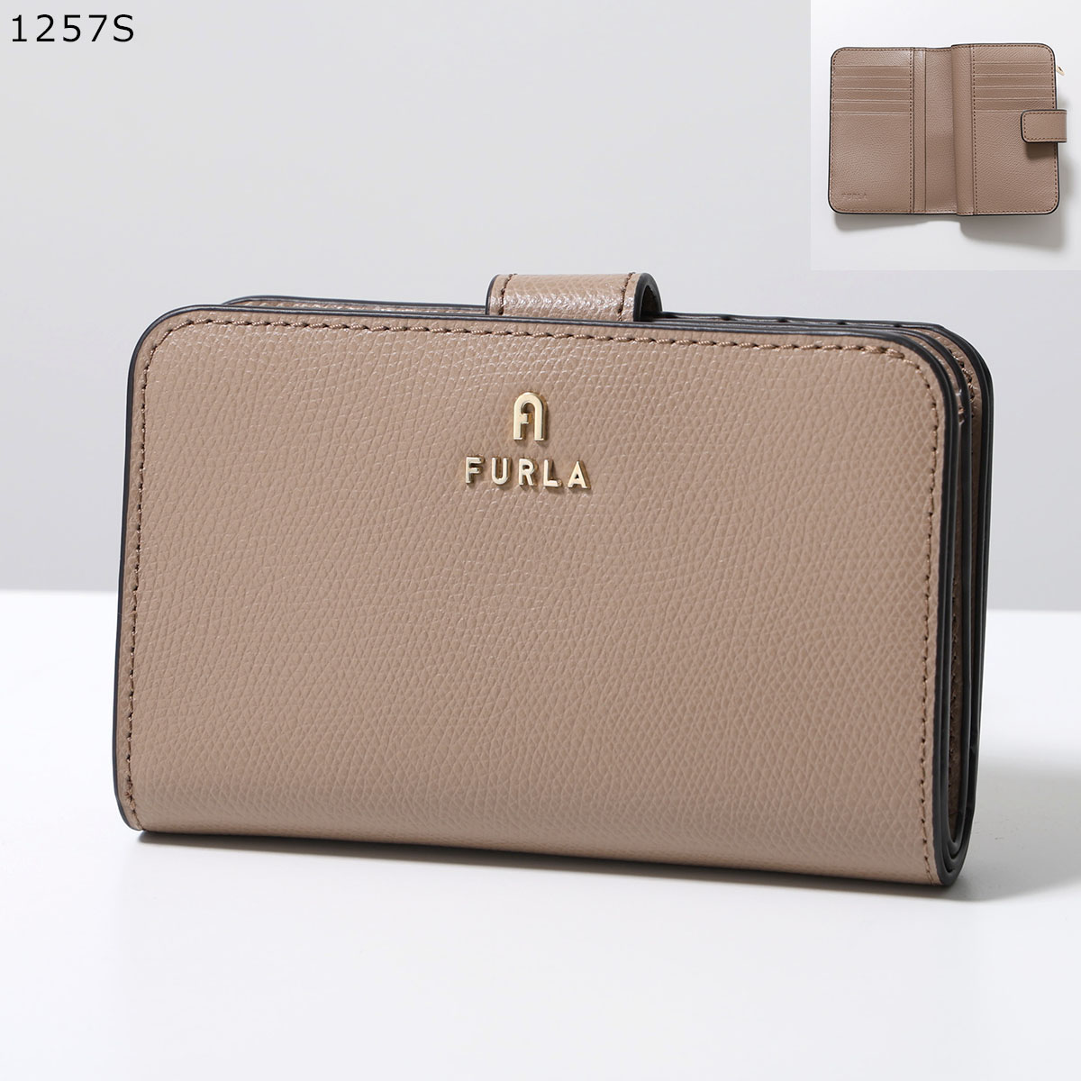【未使用品】FURLA フルラ カメリア 二つ折り財布 グレー系 保存袋・箱付 FURLA（フルラ） 財布 レディース 二つ折り 折財布 レザー カメリア