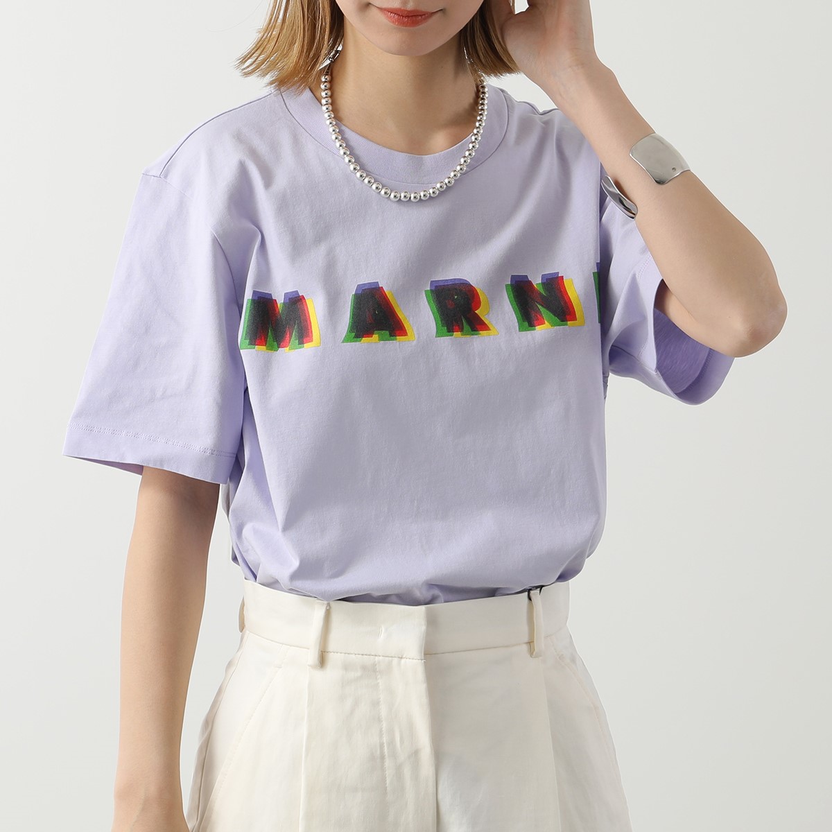 MARNI マルニ 半袖Tシャツ HUMU0198PE USCV16 レディース 3Dロゴ ロゴT ...