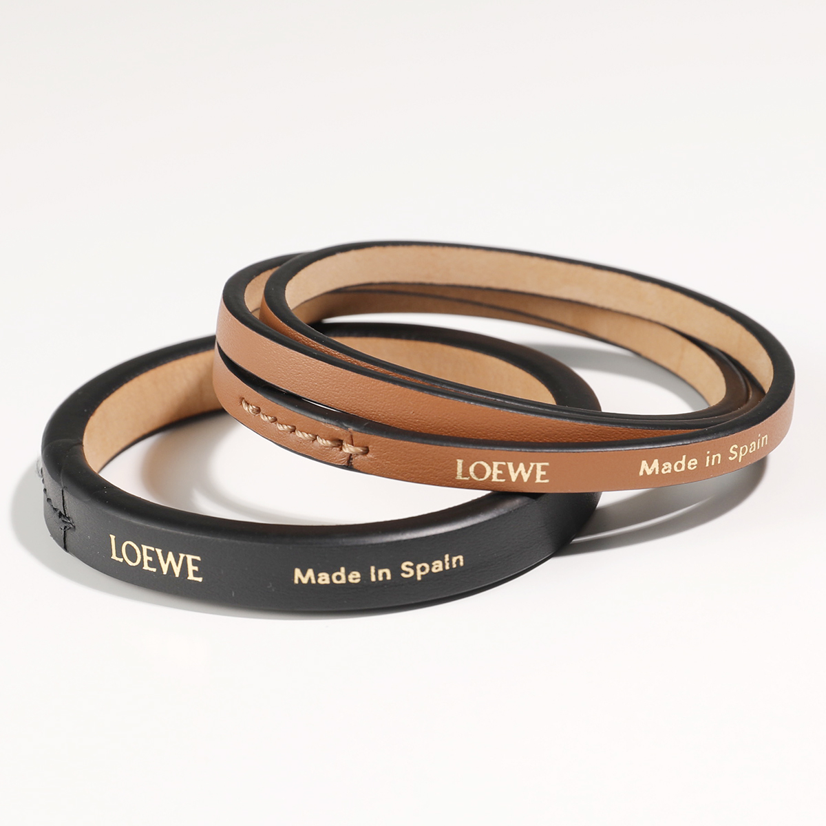 【豊富な国産】LOEWE ロエベ　レザーバングルレザーブレスレット　黒青バイカラー　本革レザー アクセサリー