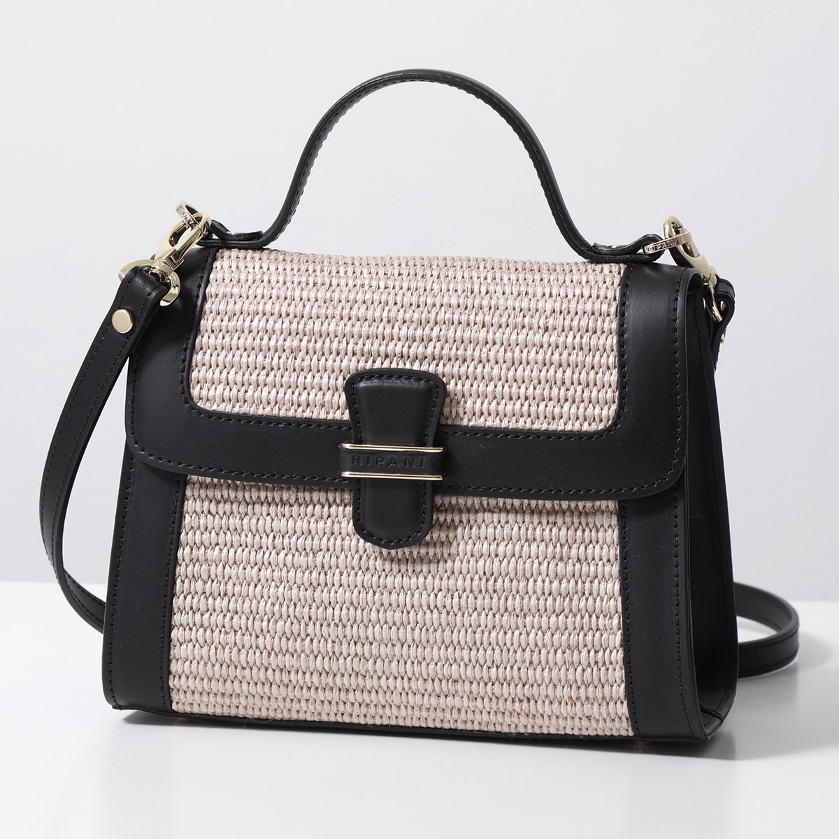 【美品】RIPANI 2wayカゴバッグ　ラフィア×レザー　黒　リパーニ RIPANI リパーニ ハンドバッグ 5493BH レディース かごバッグ