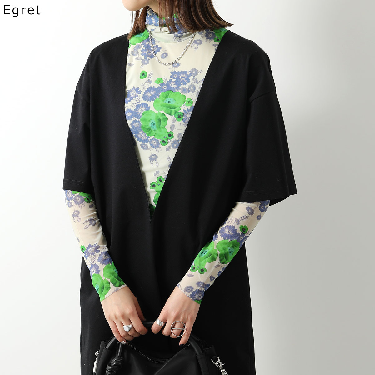 GANNI ガニー シアー トップス Printed Mesh Long Sleeve Rollneck 