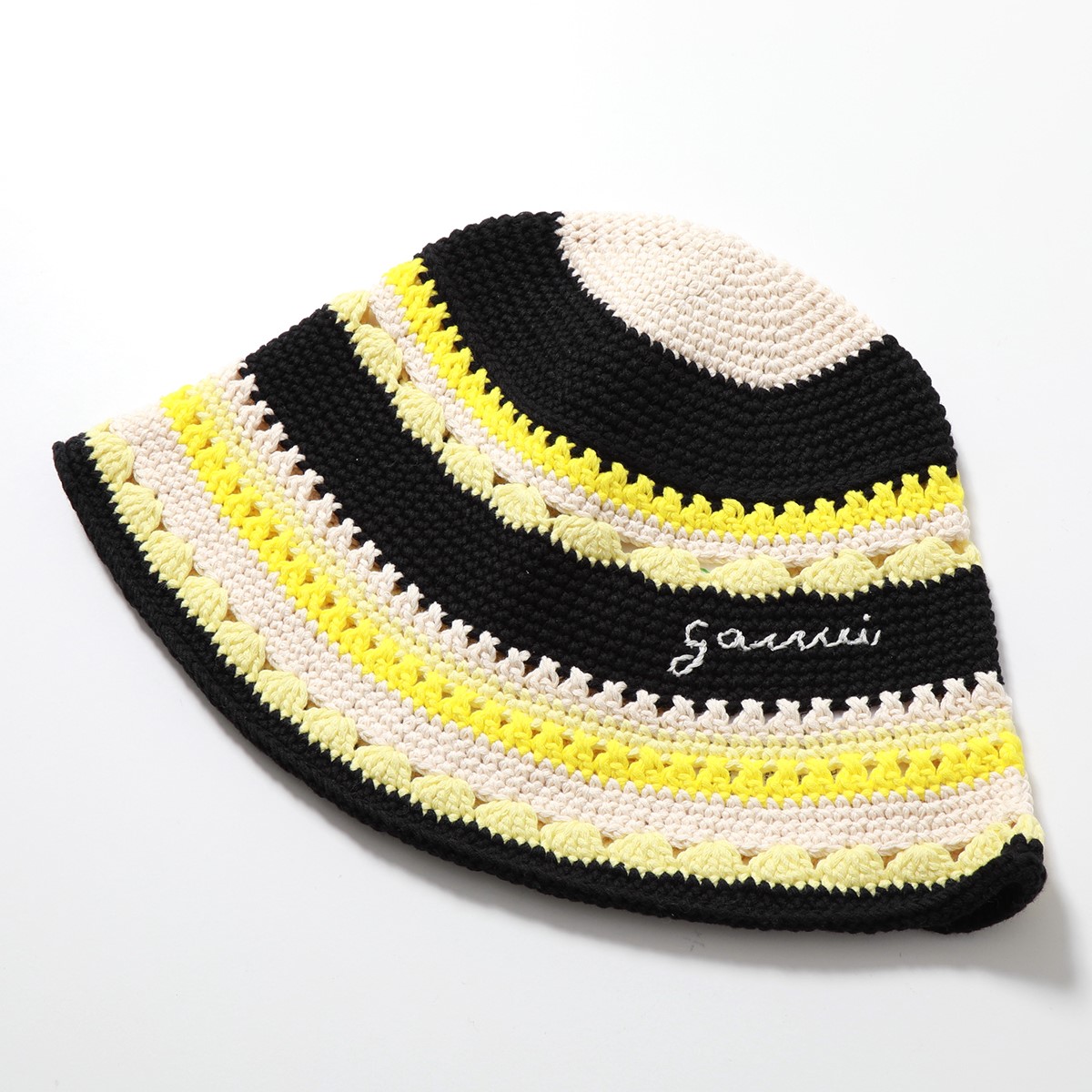 GANNI ガニー バケットハット Cotton Crochet Bucket Hat A4514 5790 A4712 5790 レディース  クロシェ かぎ針編み コットン ロゴ 帽子 カラー2色