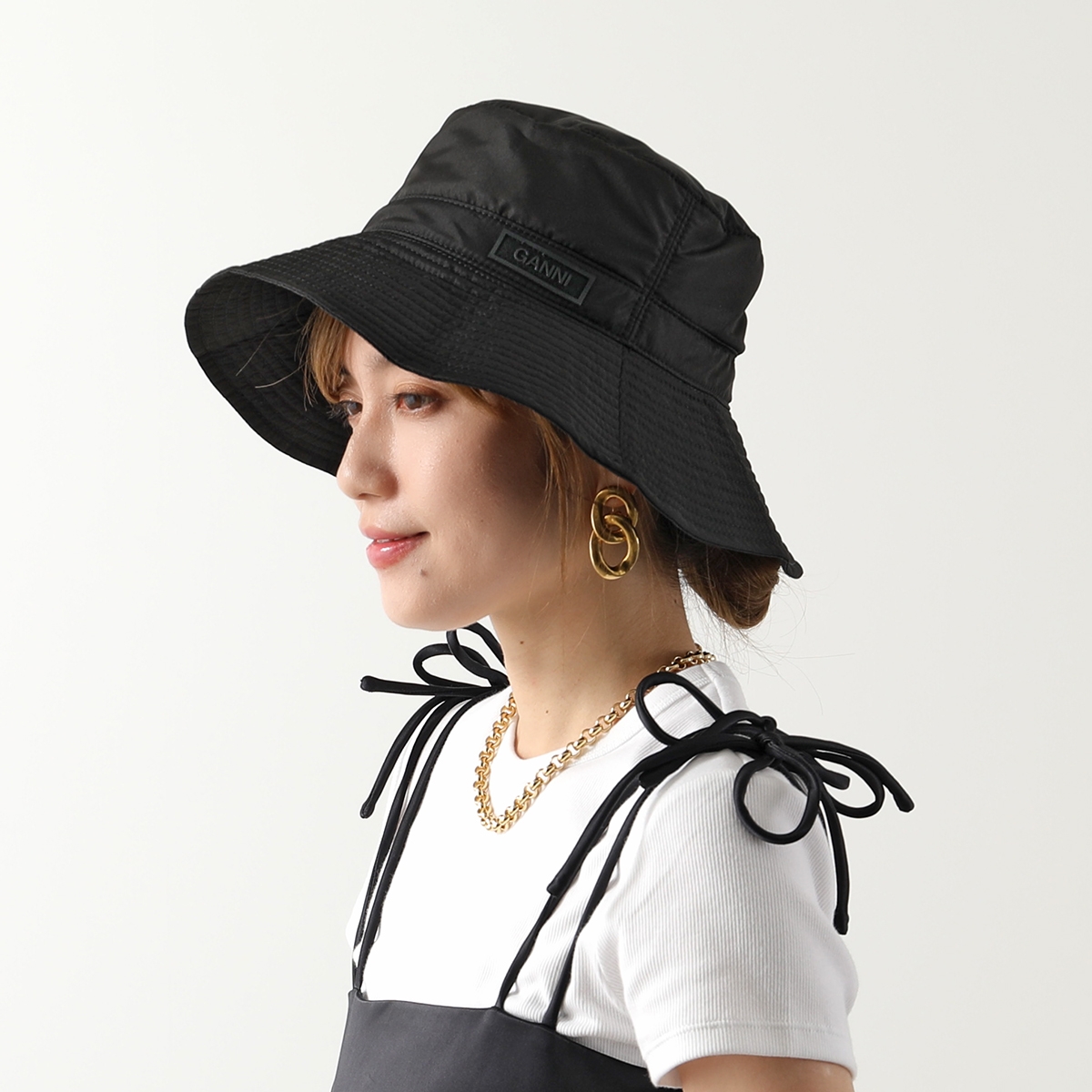 GANNI ガニー バケットハット Bucket Hat A4735 5829 A4595 5876 レディース ロゴ ワイドブリム つば広 帽子  カラー2色