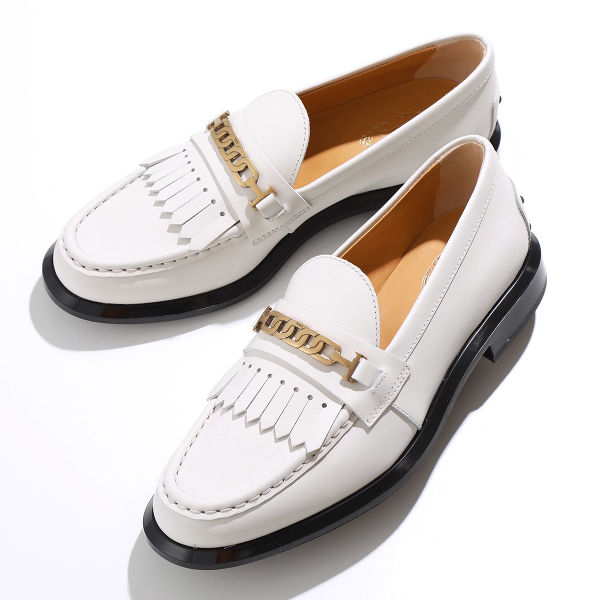 TODS ローファー XXW66K0HB20 レディース レザー ダブルT チェーン フリンジ カラ...