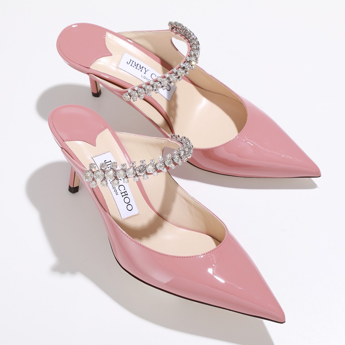 保存袋付き極美品✨ジミーチュウ　エナメルミュール　ビジュー　ピンクベージュ JIMMY CHOO（ジミーチュウ） ミュール BING 65 PAT レディース