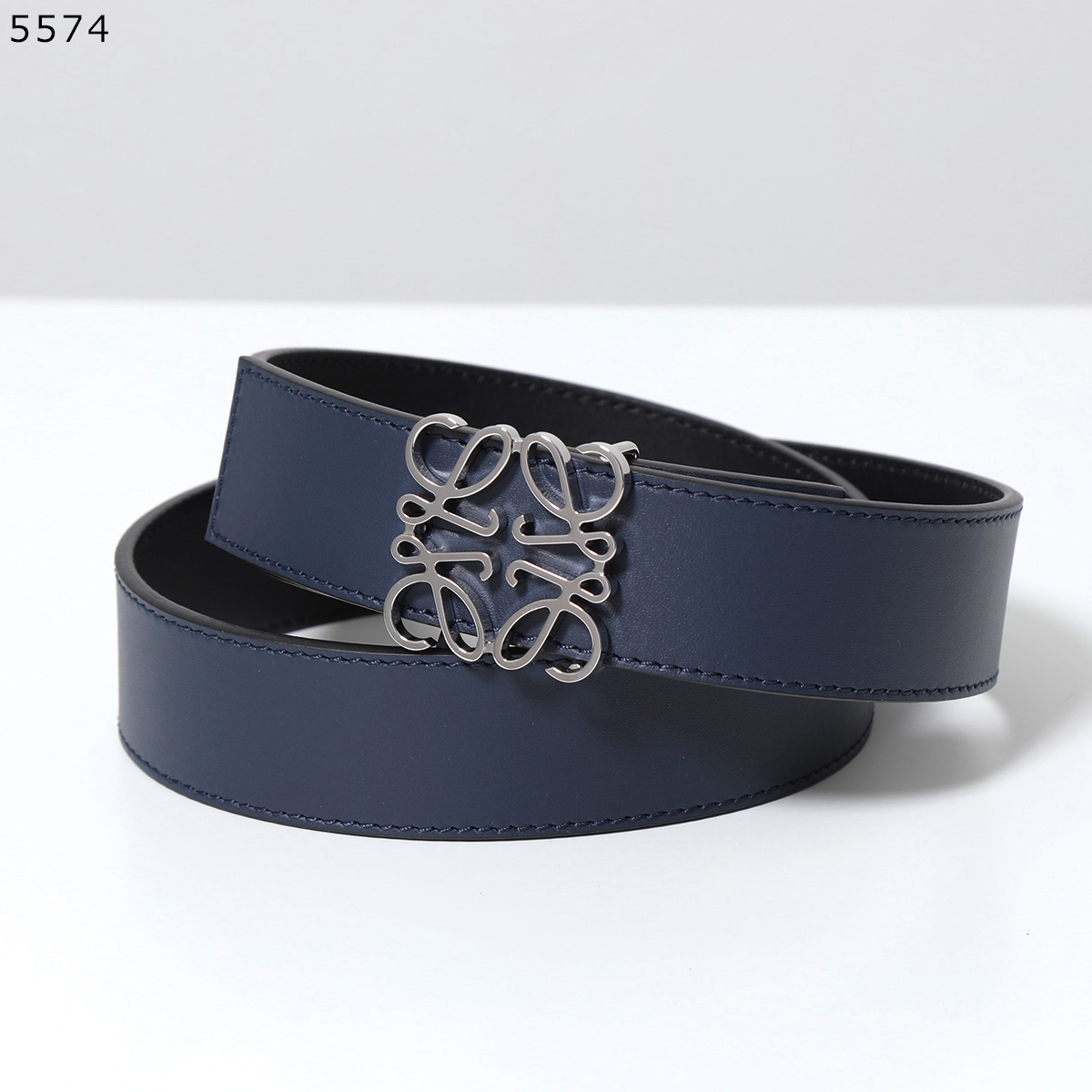 Loewe レザー バングル 黒 銀色バックル ベルト ロエベ