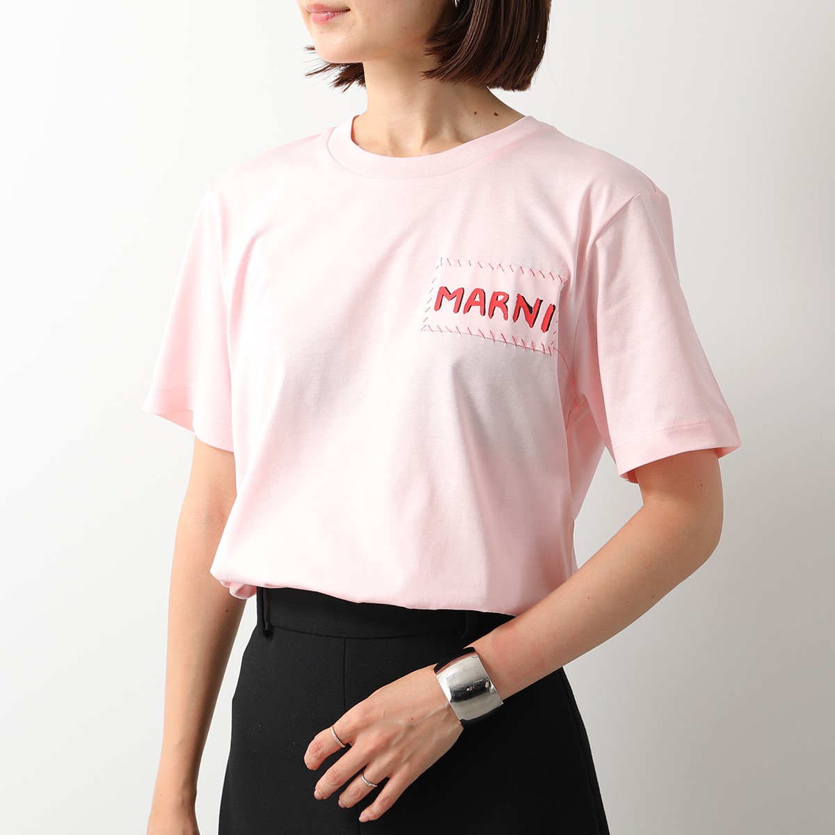MARNI マルニ 半袖Tシャツ HUMU0198X0 UTC017 レディース コットン ロゴパッチ ステッチ ロゴT クルーネック カットソー  カラー3色