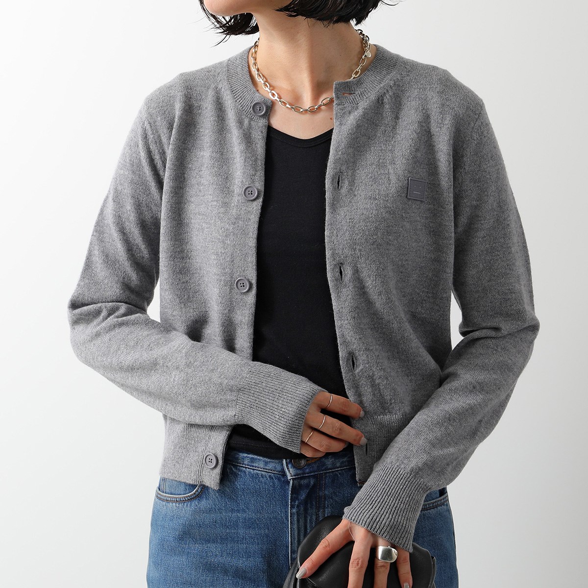 Acne Studios アクネストゥディオズ カーディガン A60280 FA-WN-KNIT000005 レディース ウール クルーネック ニット  FACE フェイスロゴ カラー4色