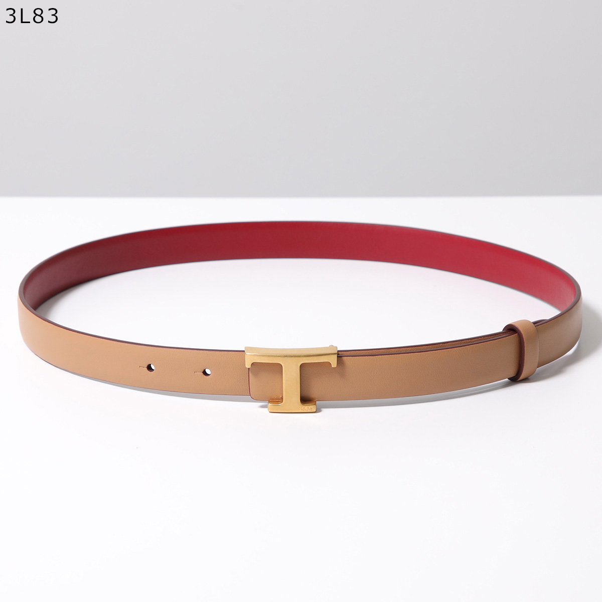 送料込*TOD`S*トッズ*タイムレスなレザーTベルト Woman ブラウン T タイムレス レザー リバーシブル ベルト