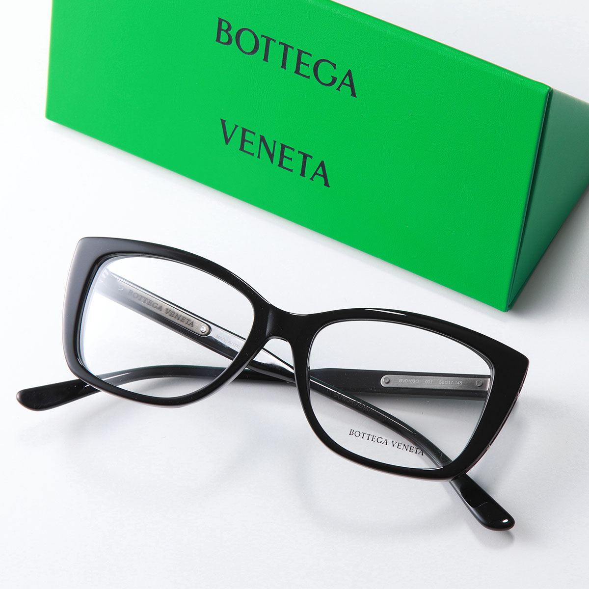 BOTTEGA VENETA ボッテガヴェネタ メガネ BV0183O レディース イントレチャート レザー めがね  スタッズ アイウェア 黒縁メガネ 001/BLACK-BLACK｜s-musee｜02
