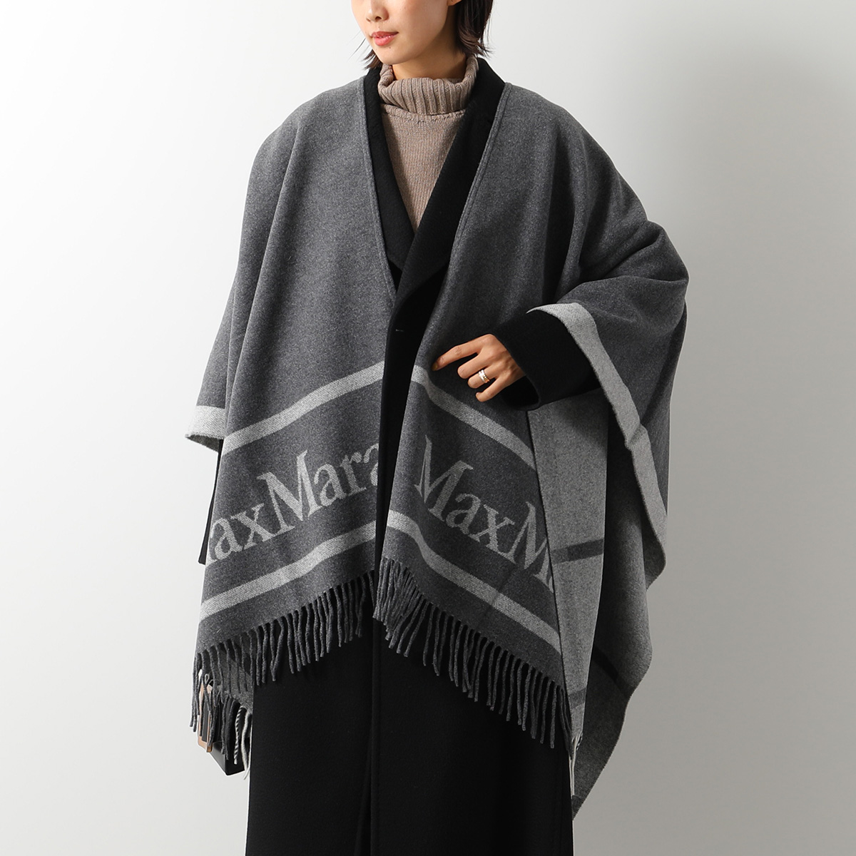 MAX MARA マックスマーラ ケープ HILDE ヒルデ レディース ポンチョ ストール ショール ウール フリンジ ロゴ カラー5色