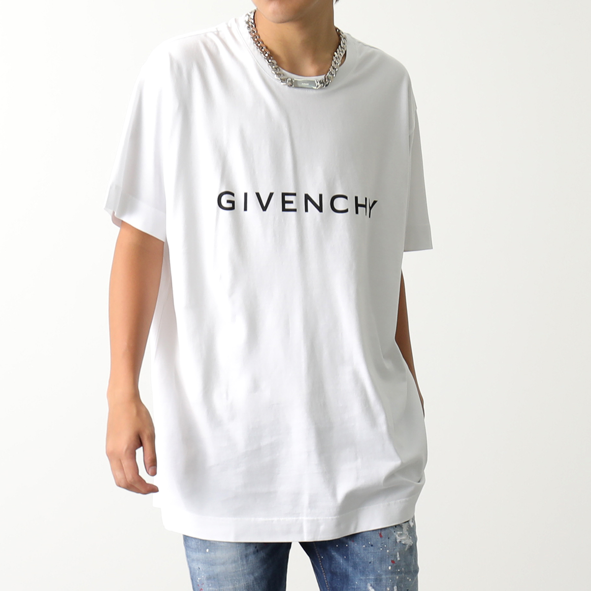 GIVENCHY ジバンシィ Tシャツ BM716N3YAC メンズ 半袖 カットソー ロゴT コットン クルーネック オーバーサイズ 4Gエンブレム  カラー2色