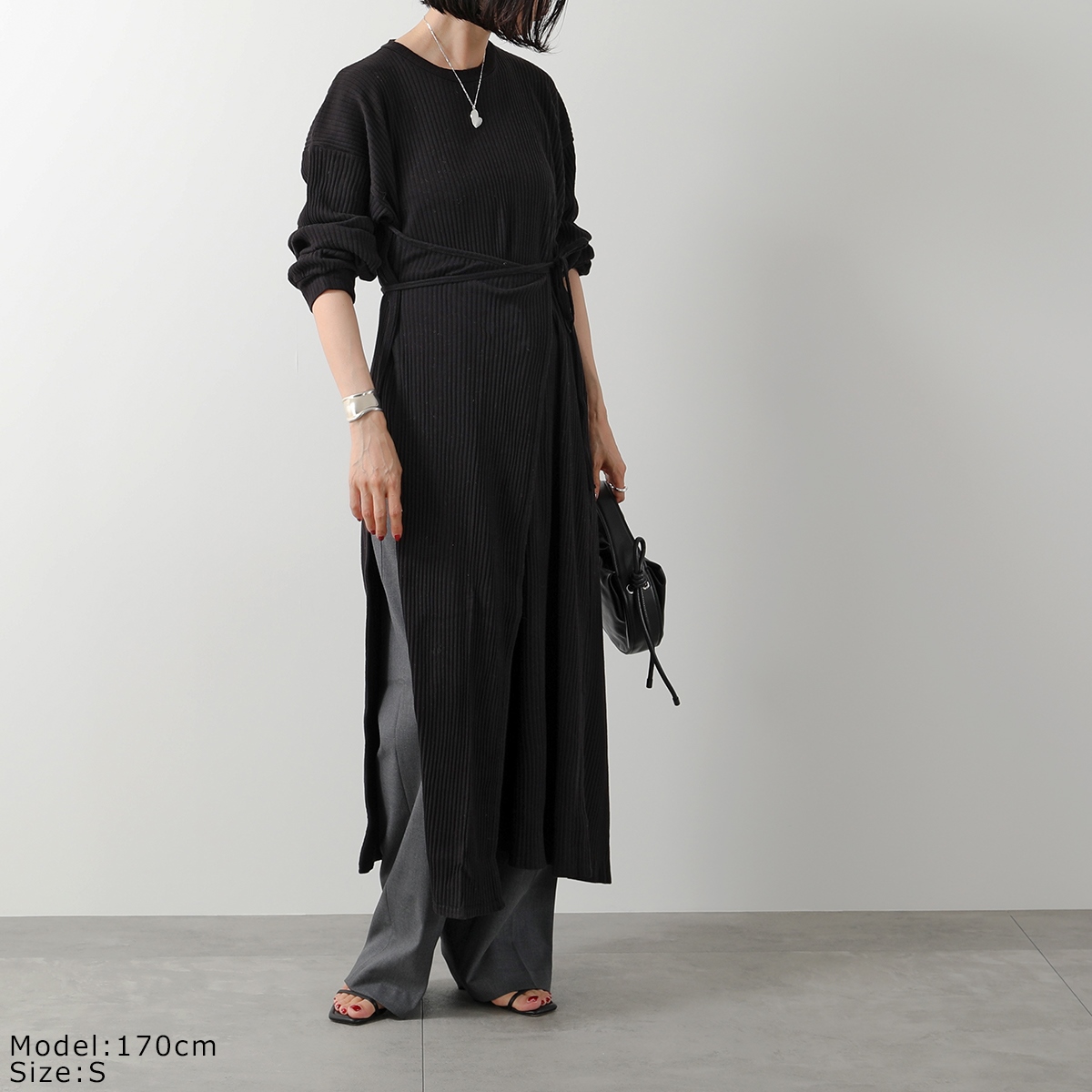 BASERANGE ベースレンジ ワンピース SHAW LONG SLEEVE KAFTAN DRSH RIB 000 レディース ラップドレス リブ 長袖 ロング丈 カラー2色｜s-musee｜02