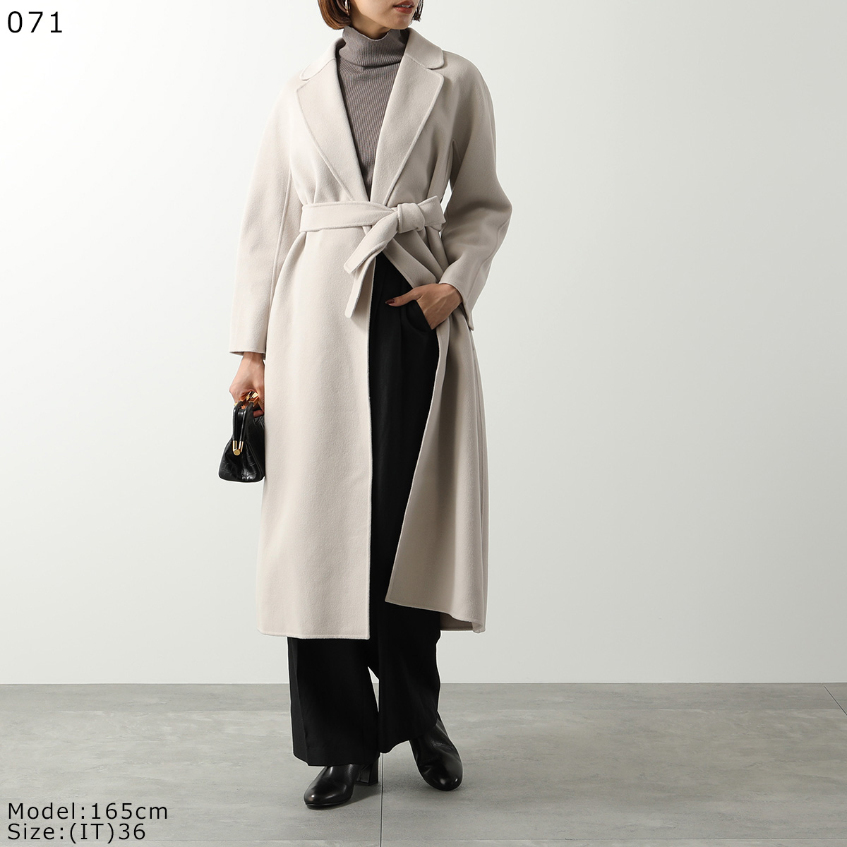 古典 S Max Mara バージンウール ロング丈 ラップコート ベルト付