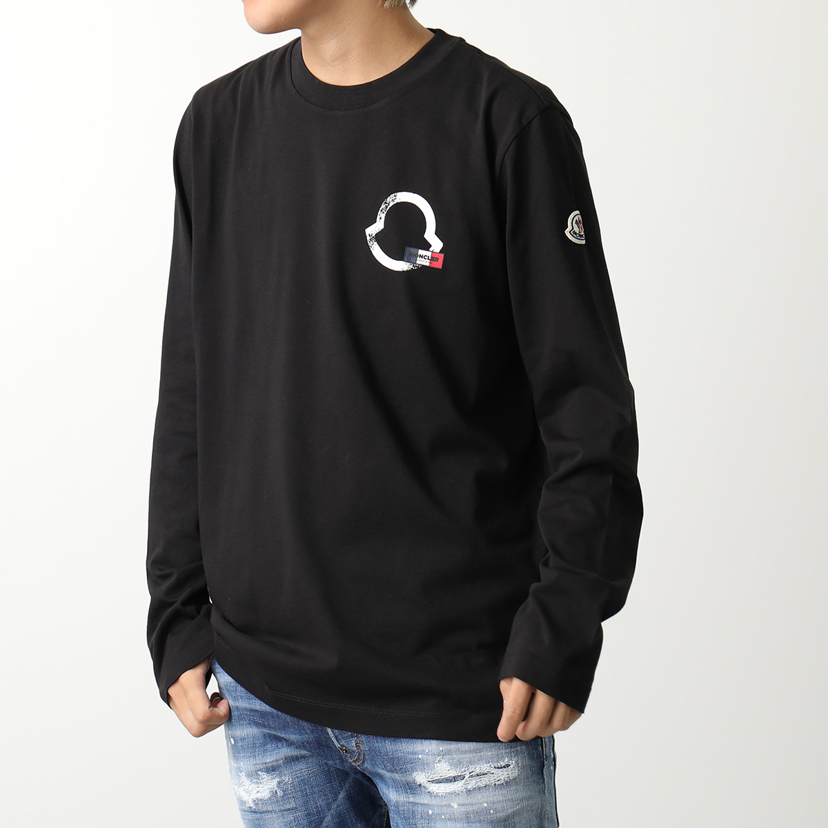 MONCLER モンクレール 長袖Tシャツ 8D00016 8390T メンズ ロングスリーブ ロンT ロゴ クルーネック コットン カラー2色