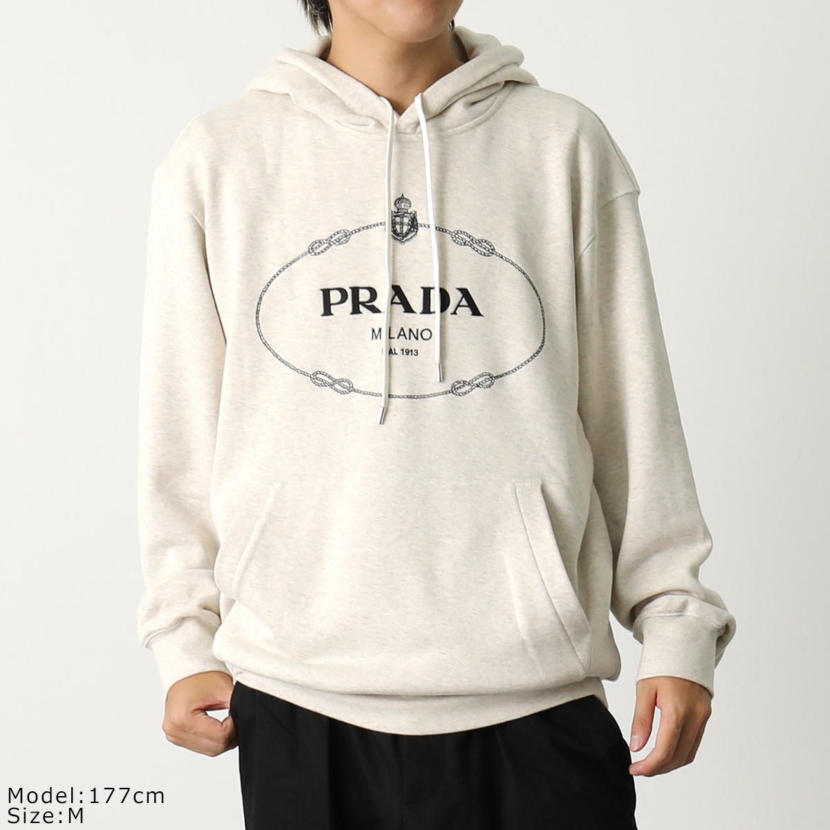 PRADA プラダ フーディー UJL24B メンズ コットン フリース パーカー プルオーバー 刺繍ロゴ オーバーサイズ カラー2色