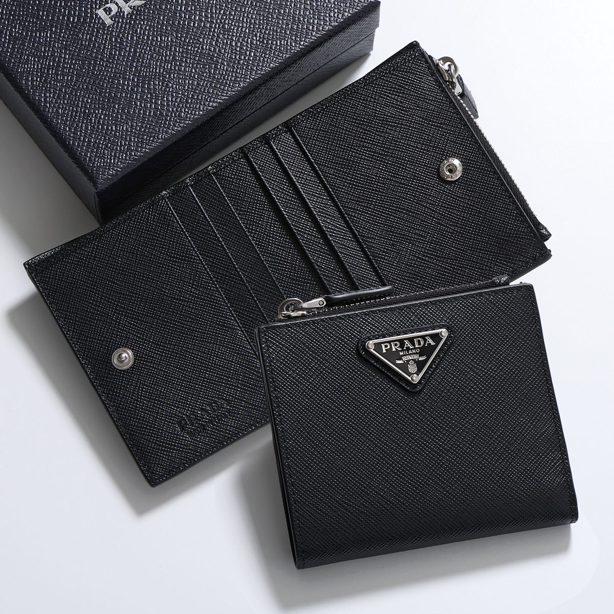 【現行 RFID搭載 極美品】プラダ　マネークリップ　二つ折り　サフィアーノ　黒 PRADA（プラダ） 二つ折り財布 2ML049 QHH メンズ サフィアーノレザー