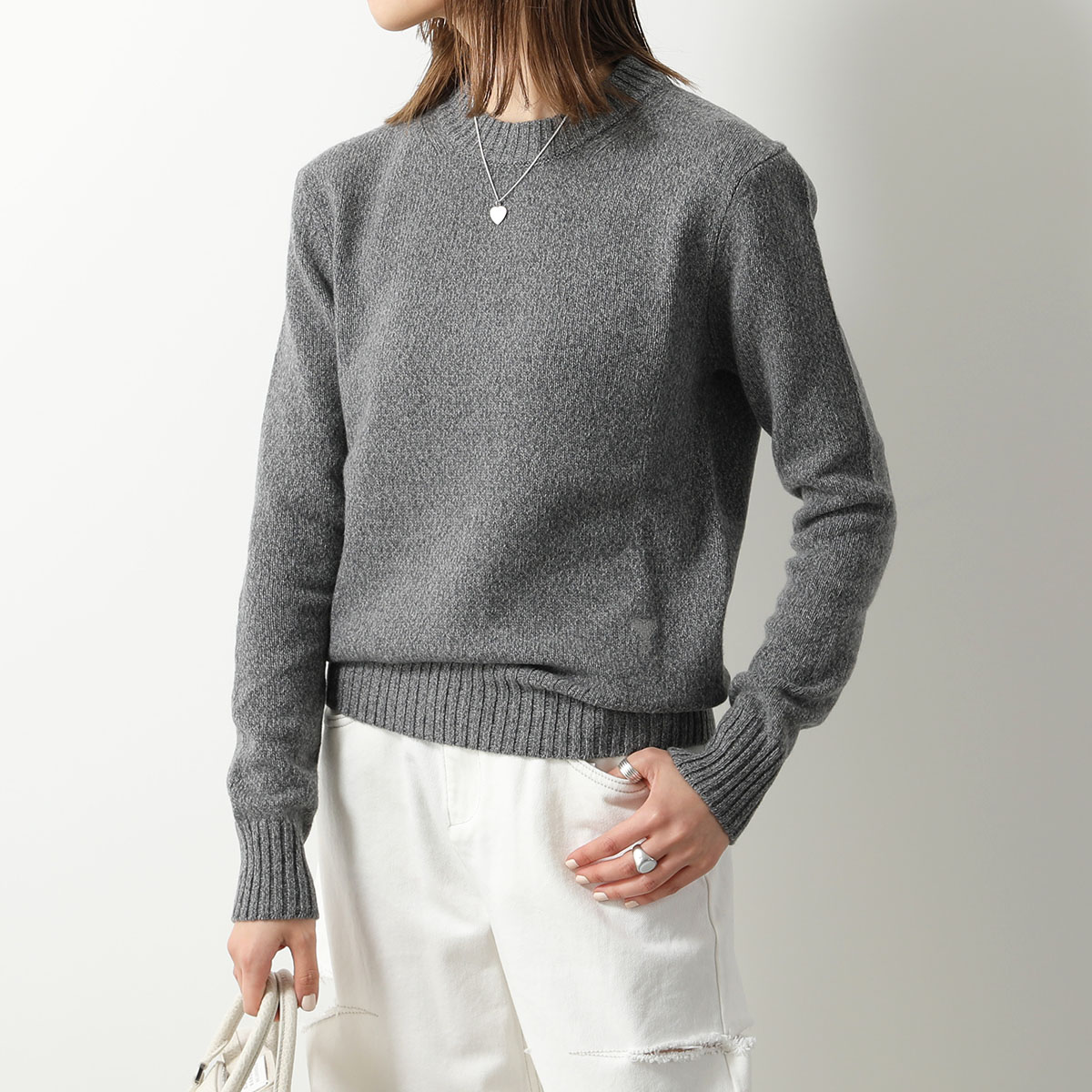 ami paris アミパリス ニット ADC sweater HKS127.005 レディース セーター カシミア×ウール クルーネック ハートロゴ  刺繍 カラー3色