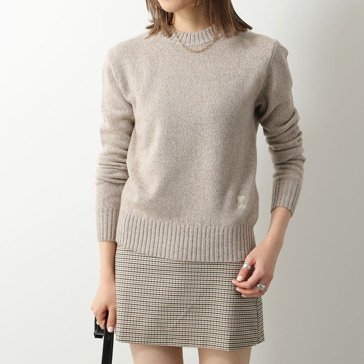 ami paris アミパリス ニット ADC sweater HKS127.005 レディース セーター カシミア×ウール クルーネック ハートロゴ  刺繍 カラー3色