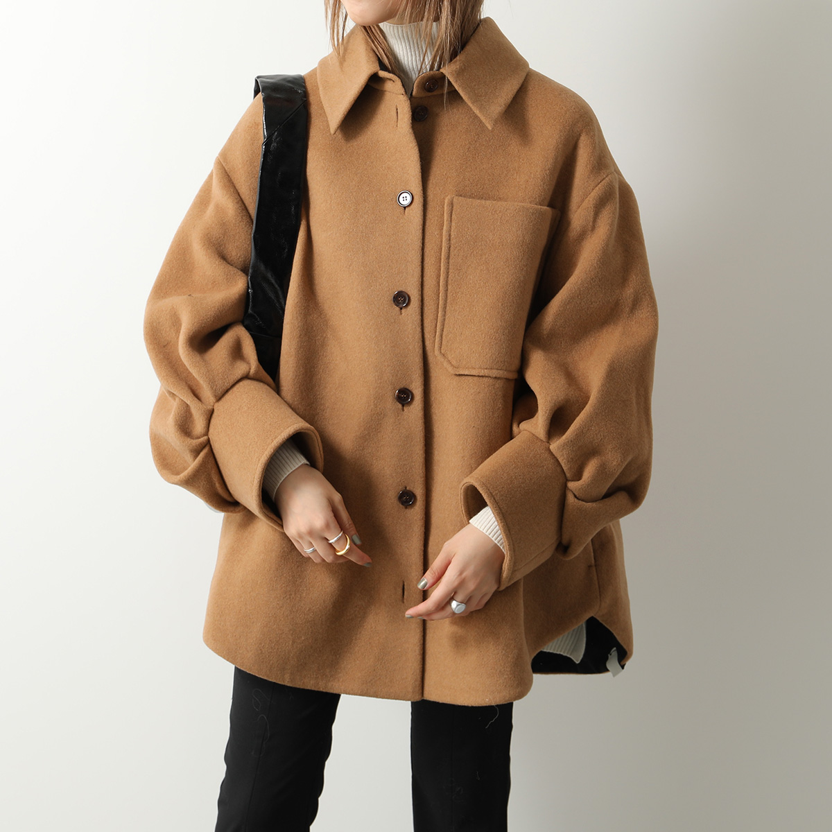 T-COAT ティーコート シャツジャケット T40 VELOUR レディース ウール メルトン ステンカラー ショート丈 コート カラー2色｜s-musee｜02
