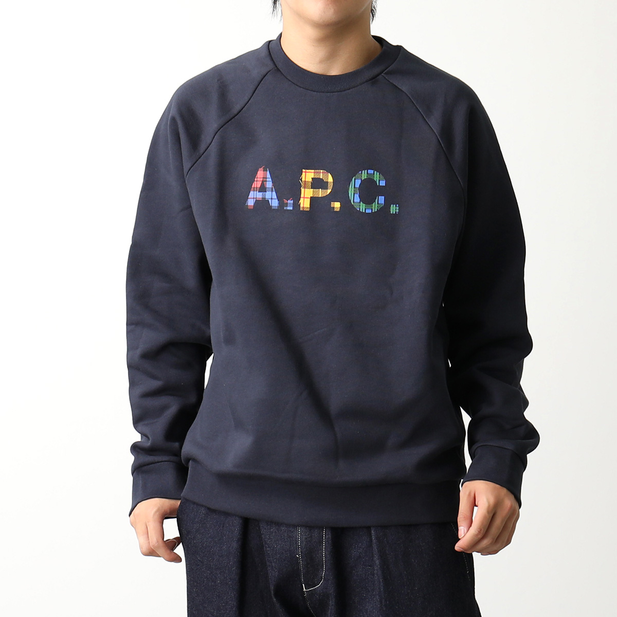 APC A.P.C. アーペーセー スウェット shaun ショーン COGVF H27843 メンズ トレーナー チェック ロゴプリント コットン 長袖 クルーネック カラー2色｜s-musee｜02