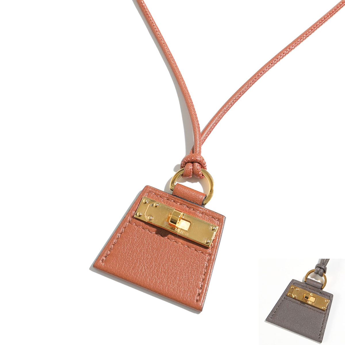 HERMES エルメス ネックレス モンプティケリー MONPETIT KELLY PM 081908CC レディース スイフト レザー ペンダント  GOLD金具 カラー2色