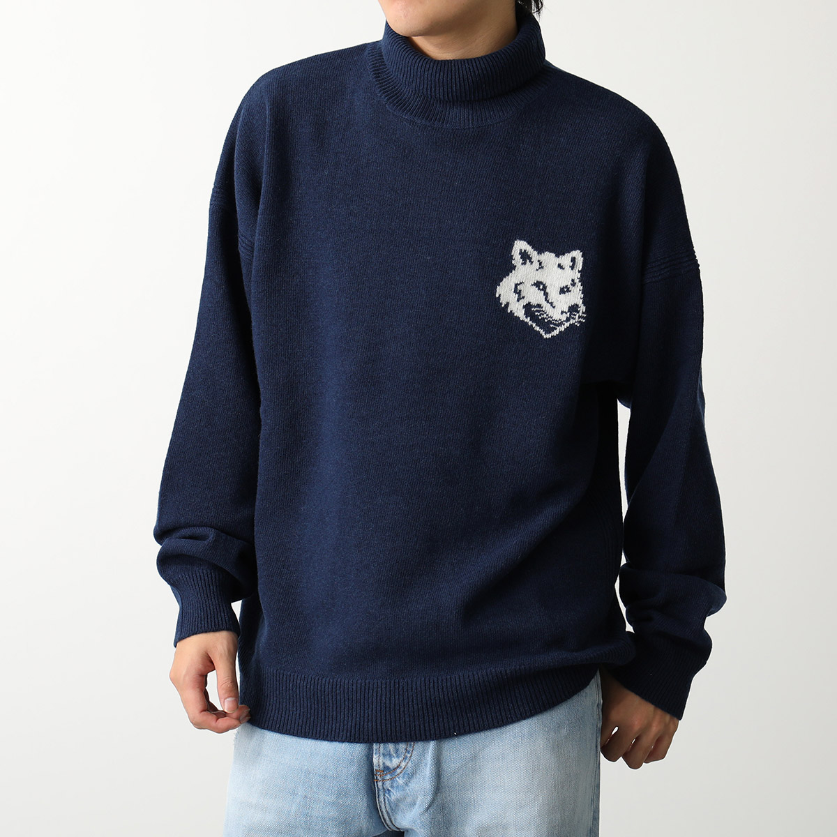 MAISON KITSUNÉ ネイビー ニット セーター MAISON KITSUNE メゾンキツネ セーター FOX HEAD INTARSIA
