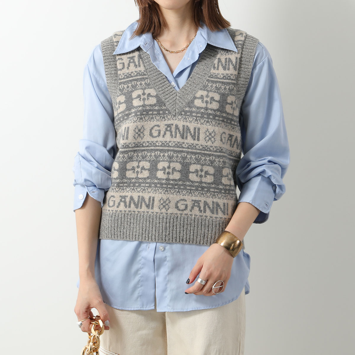 GANNI ガニー ニットベスト Logo Wool Mix Vest K1902 K1972