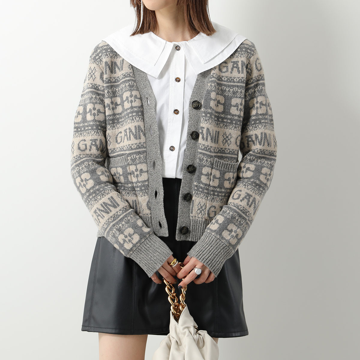 GANNI ガニー カーディガン Logo Wool Mix Cardigan K1901 K1959 K1971 K2035 2616 レディース  ニット Vネック ウールブレンド カラー4色