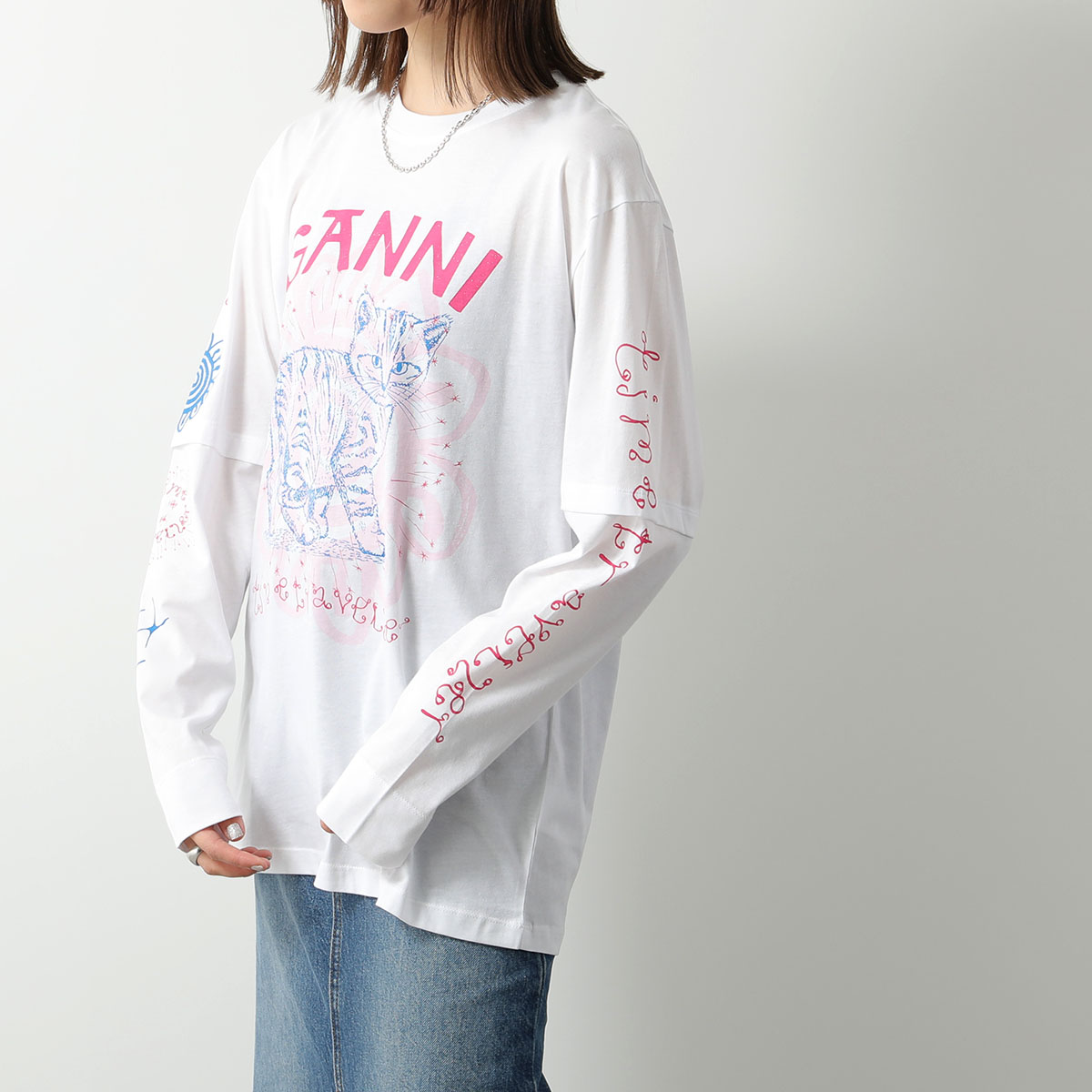 GANNI ガニー 長袖 Tシャツ Light Jersey Cat TV Long Sleeve T-shirt