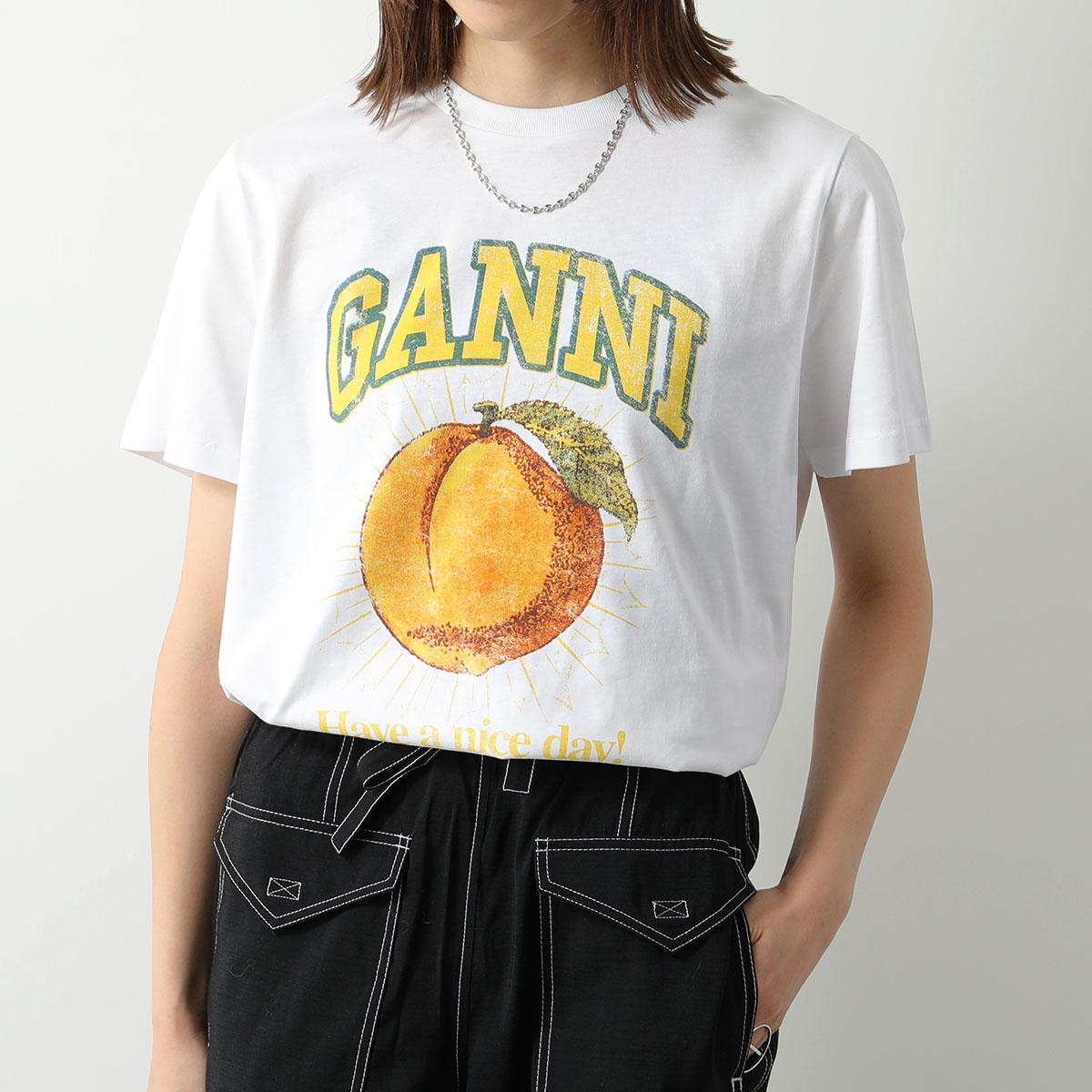 GANNI ガニー 半袖 Tシャツ Basic Jersey Peach Flower Relaxed